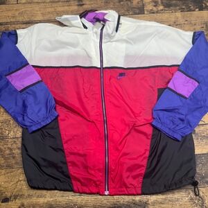 Nike Color Block Windbreaker Jacket White Pink Purple Black‎ Hooded Zip Up L